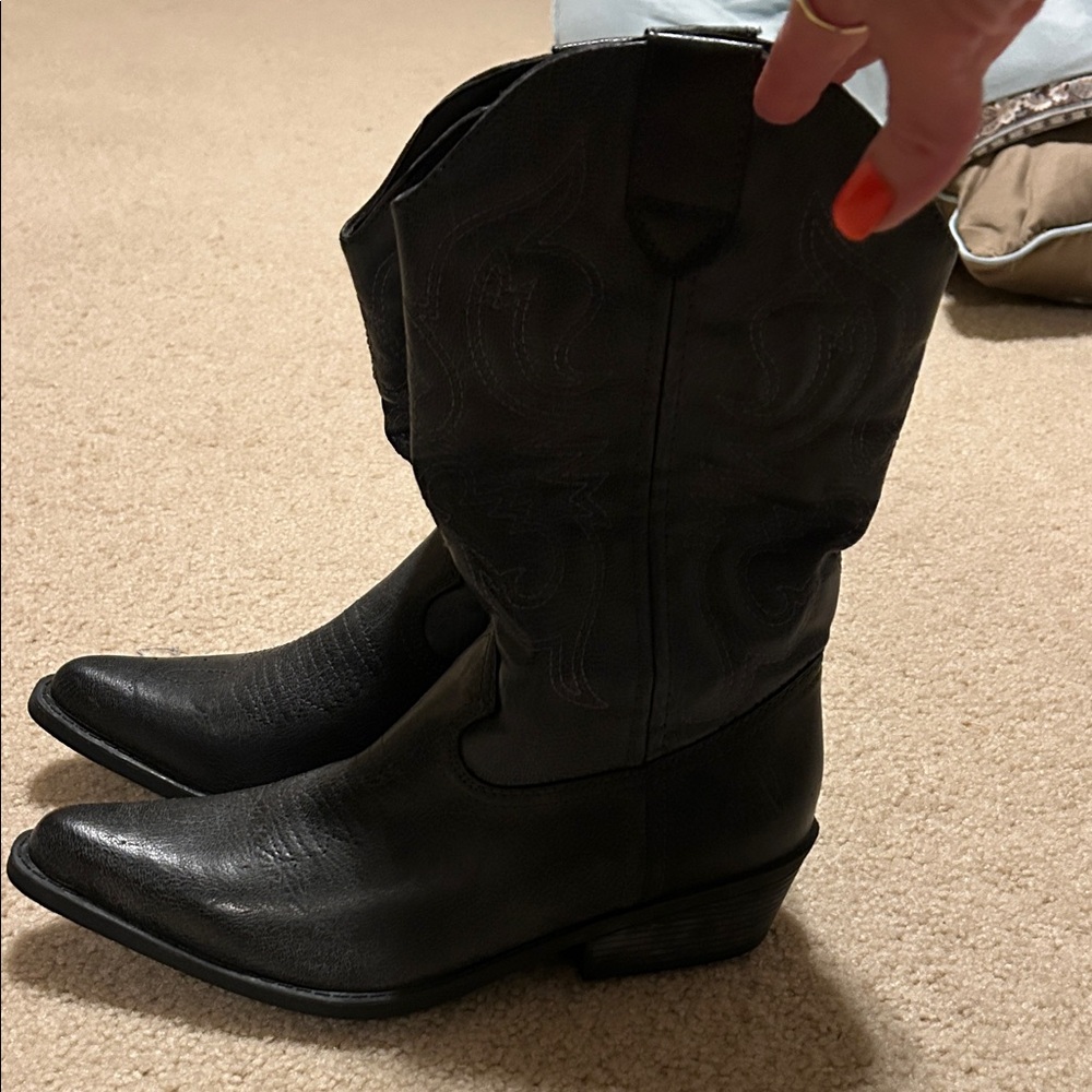 Charcoal grey Western Leather Boots